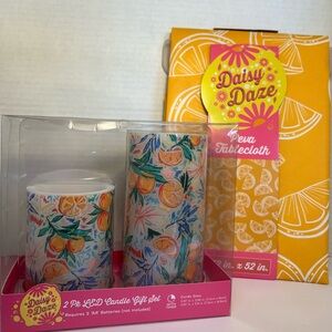 New LED Floral & Fruit Candle Set & Matching Tablecloth